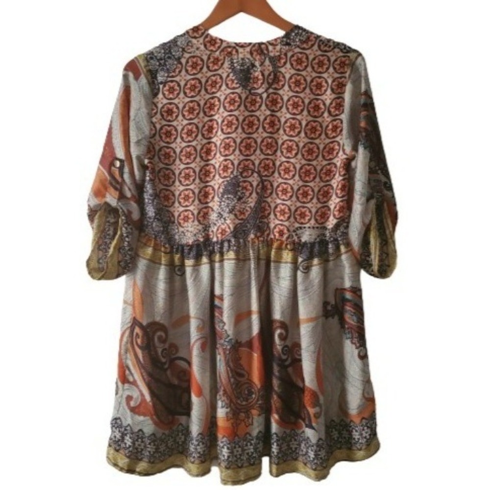 Karlie Women's Flowy Roll Tab Sleeve Multicolor Print Button Front Dress Small - Picture 2 of 11